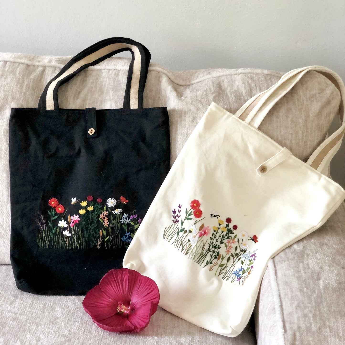 Ready To Ship, Handmade Embroidery Floral Tote Bag Wild Flowers