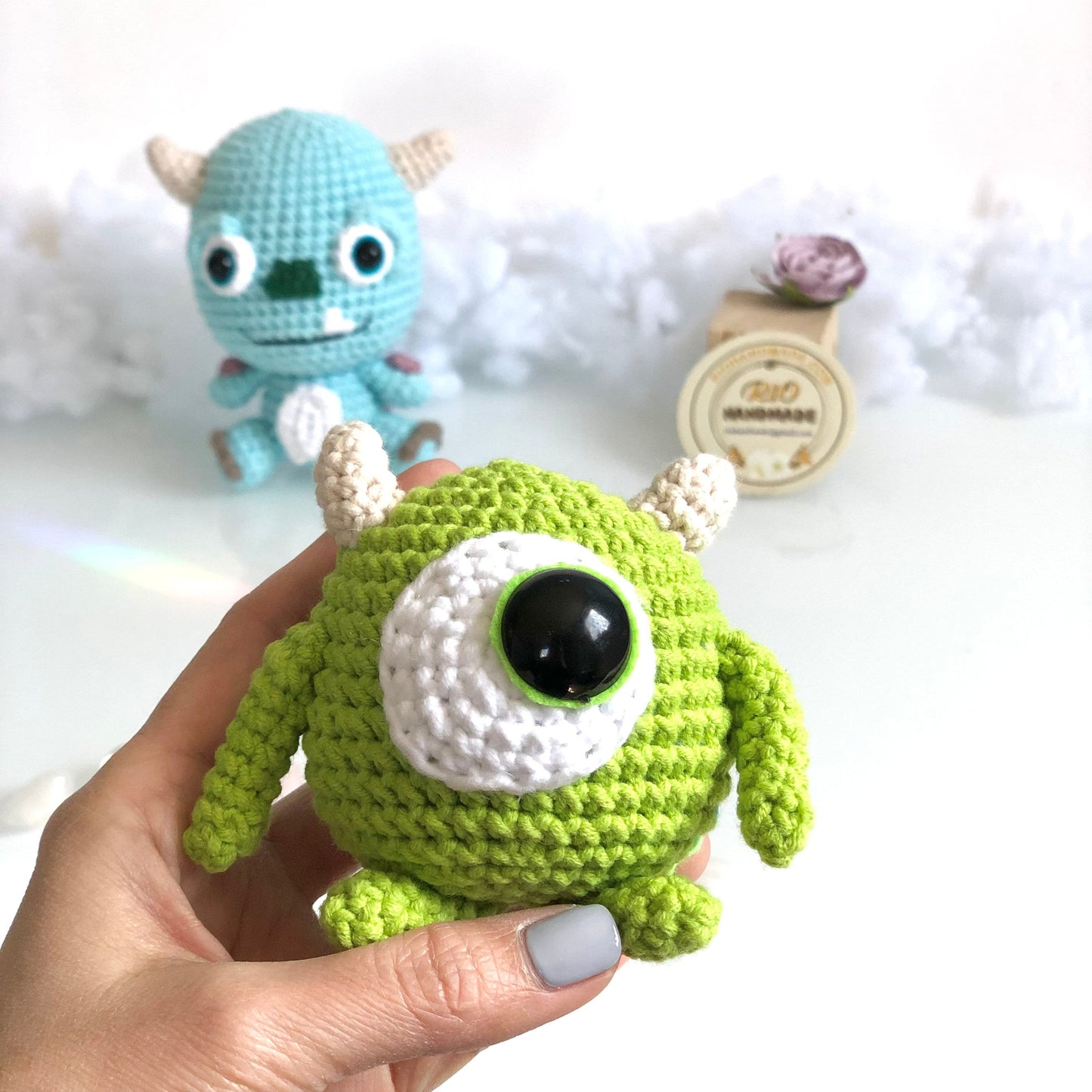 Handmade monster crochet, amigurumi Mike Wazowski, Sully, Crochet toys inspired by Monster Inc. plushie toy, cute gift