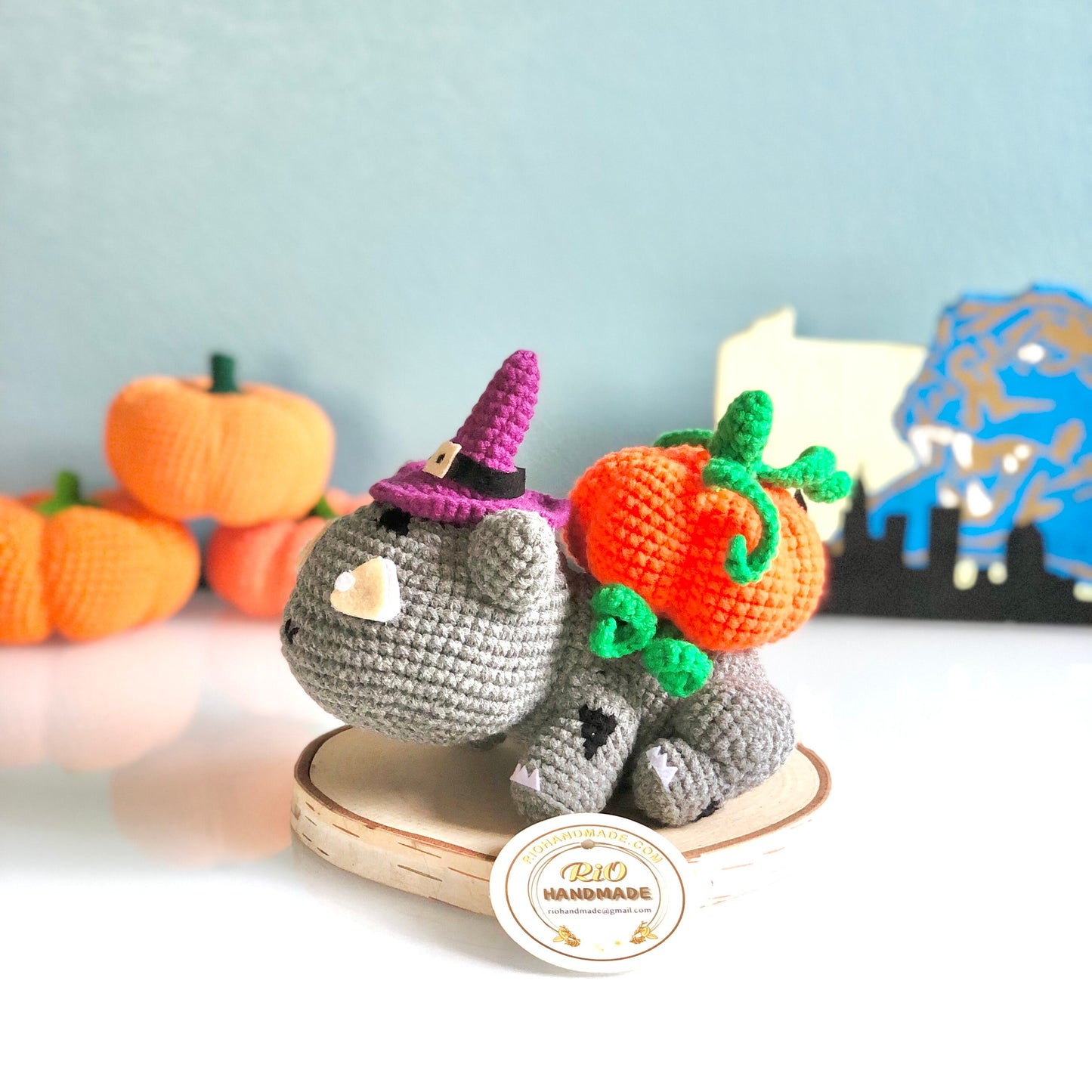Handmade Yarn Cotton Halloween Bulbasaur Inspired Pumpkin, Amigurumi Toy, cute, toy for baby, toddler, kid, adult hobby