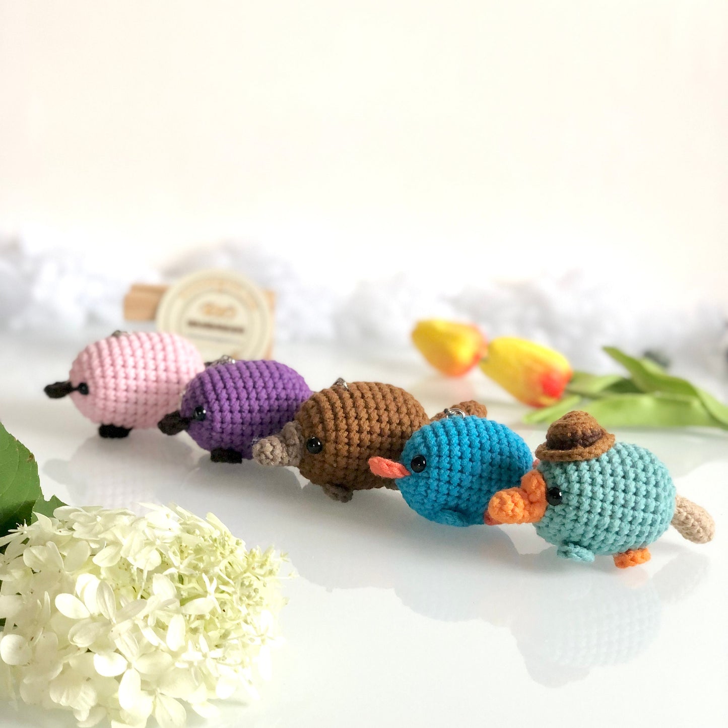 Handmade Platypus crochet keychain, pom bag charm, car rear view hanging mirrior, amigurumi, cute gift.