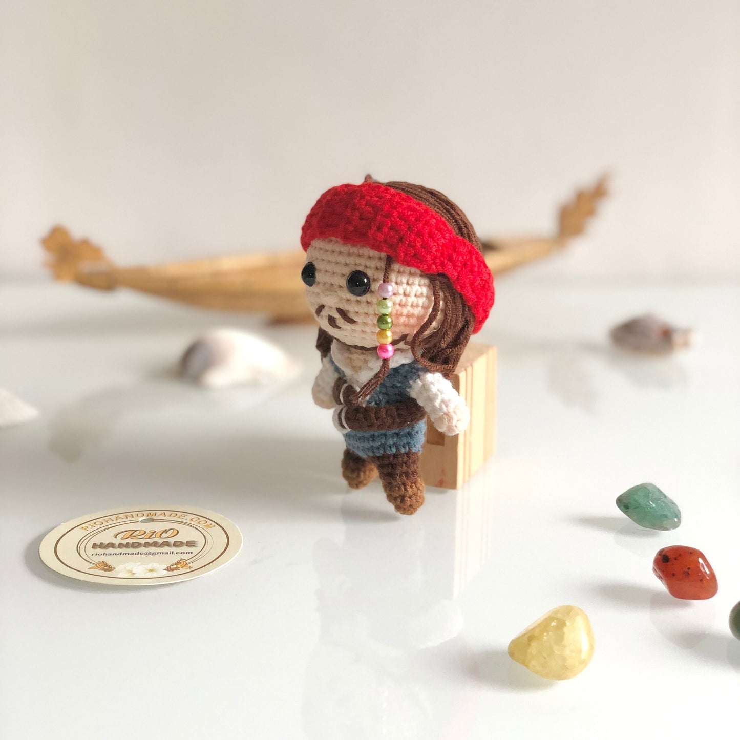 Handmade Jack Sparrow inspired , Crochet Jack Sparrow Inspired, Crochet Pirates of the Caribbean, car rearview mirror charm, gift
