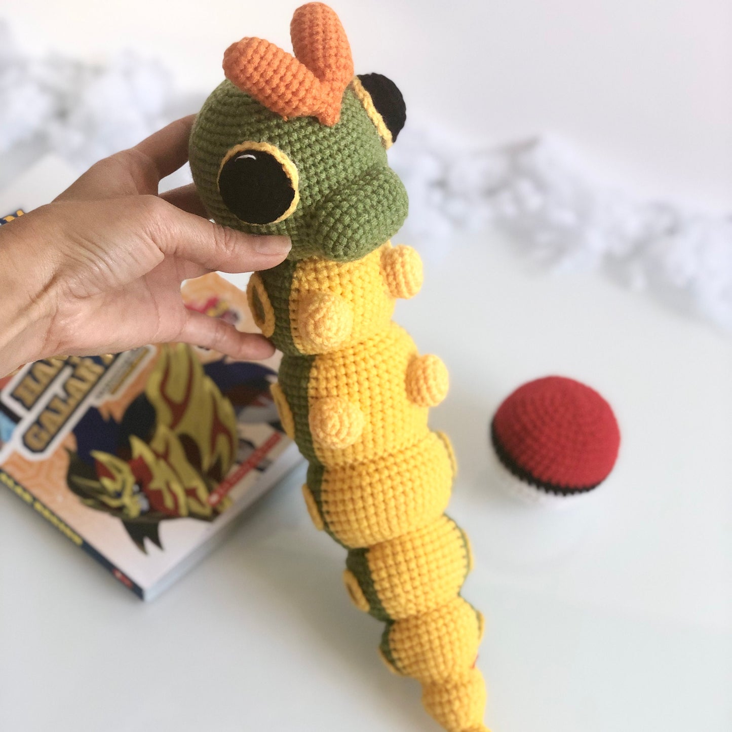 Handmade Caterpie inspired, Crochet Caterpie, Inspired by Pokemon, Amigurumi Toy, cute, toddler, kid, adult hobby