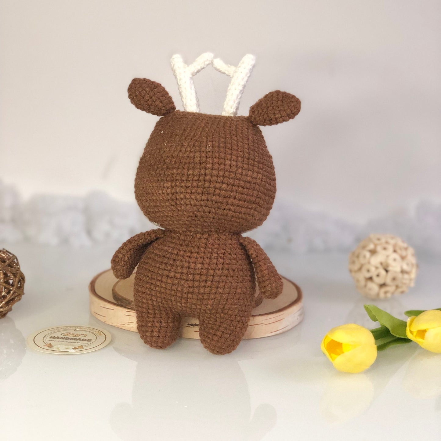 Handmade yarn cotton deer crochet, amigurumi, cute, soft toy for baby, toddler, kid, adult hobby