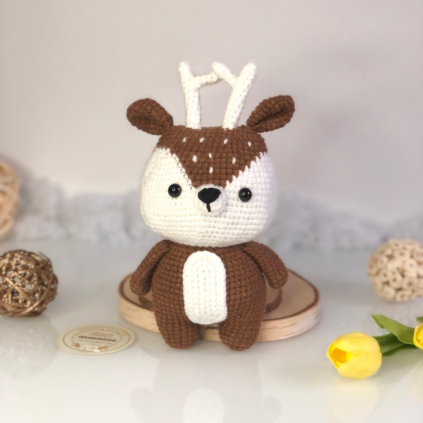 Handmade yarn cotton deer crochet, amigurumi, cute, soft toy for baby, toddler, kid, adult hobby