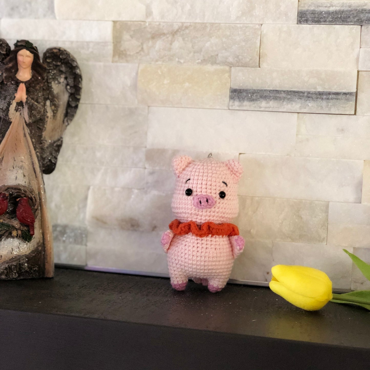 Handmade pig crochet, amigurumi stuffed, soft toy for baby, kid, gift, car hanging accessory