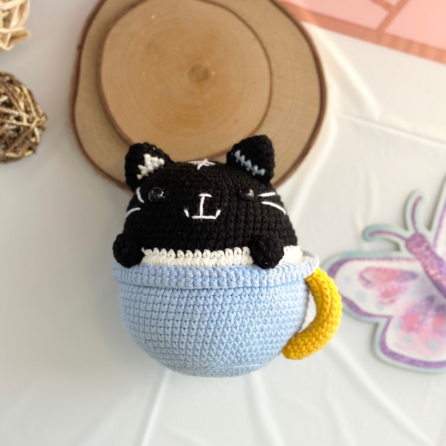 Handmade Kitten in the cup, crochet Kitten in the cup, amigurumi Kitten in the cup, soft toy for baby, toddler, kid, adult hobby