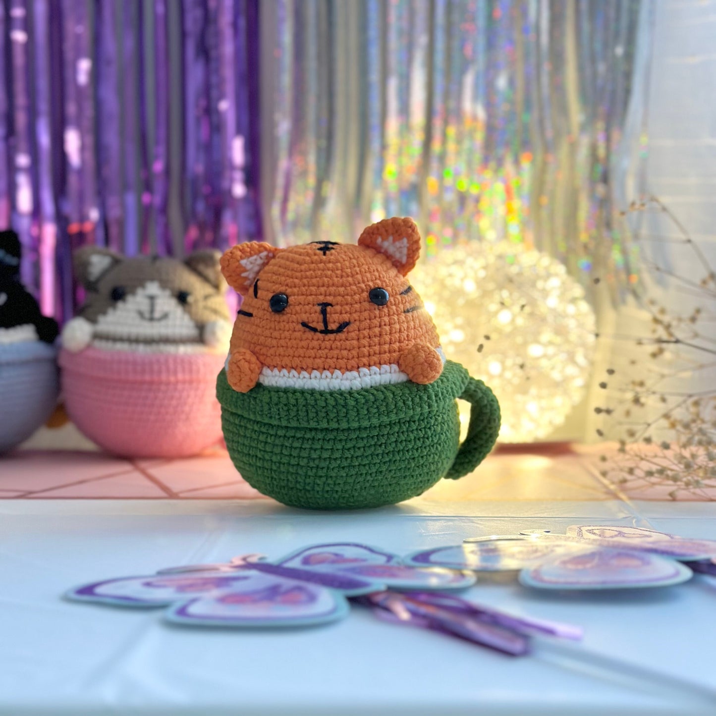 Handmade Kitten in the cup, crochet Kitten in the cup, amigurumi Kitten in the cup, soft toy for baby, toddler, kid, adult hobby