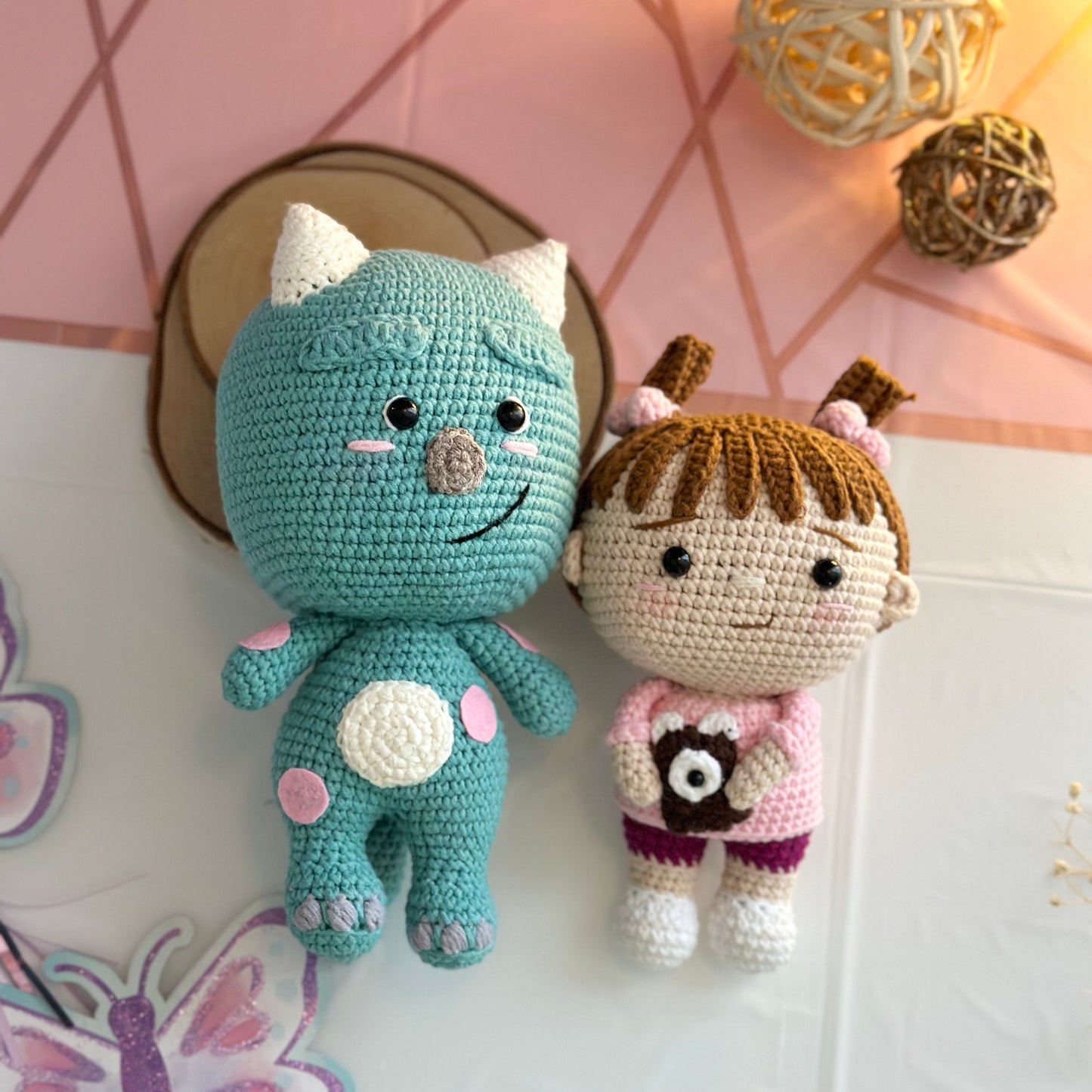 Handmade Monster Crochet, Amigurumi Sully, Boo Doll, Mike, Crochet Toys Inspired By Monster Inc. plushie toy, cute gift