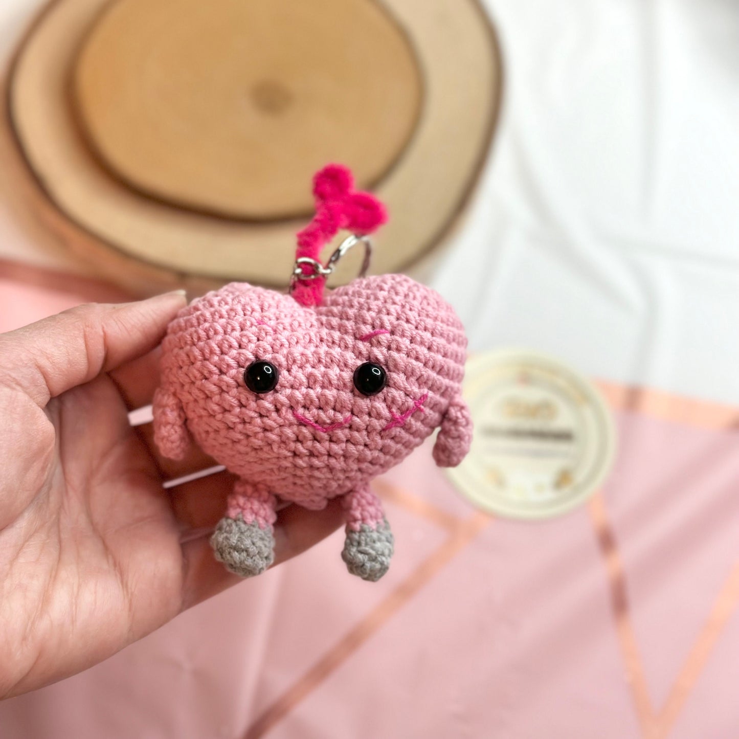 Ready To Ship, Handmade Pipi Monster Heart Inspired Crochet Keychain, Amigurumi Heart, Stray Kids Cute Gift, Car Charm