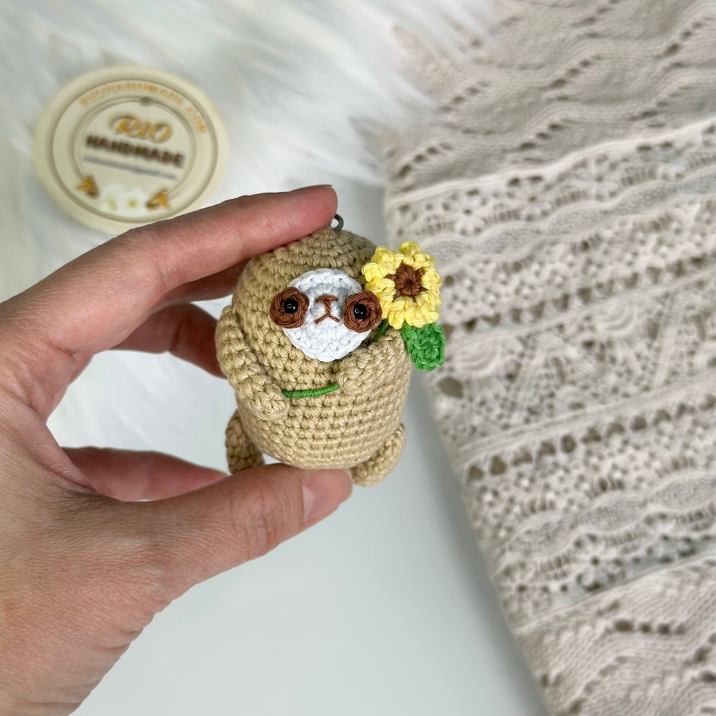 Handmade Sloth Keychain, Car Rearview Mirror Charm Crochet, Amigurumi Sloth, Valentine Gift, Car Hanging Accessory