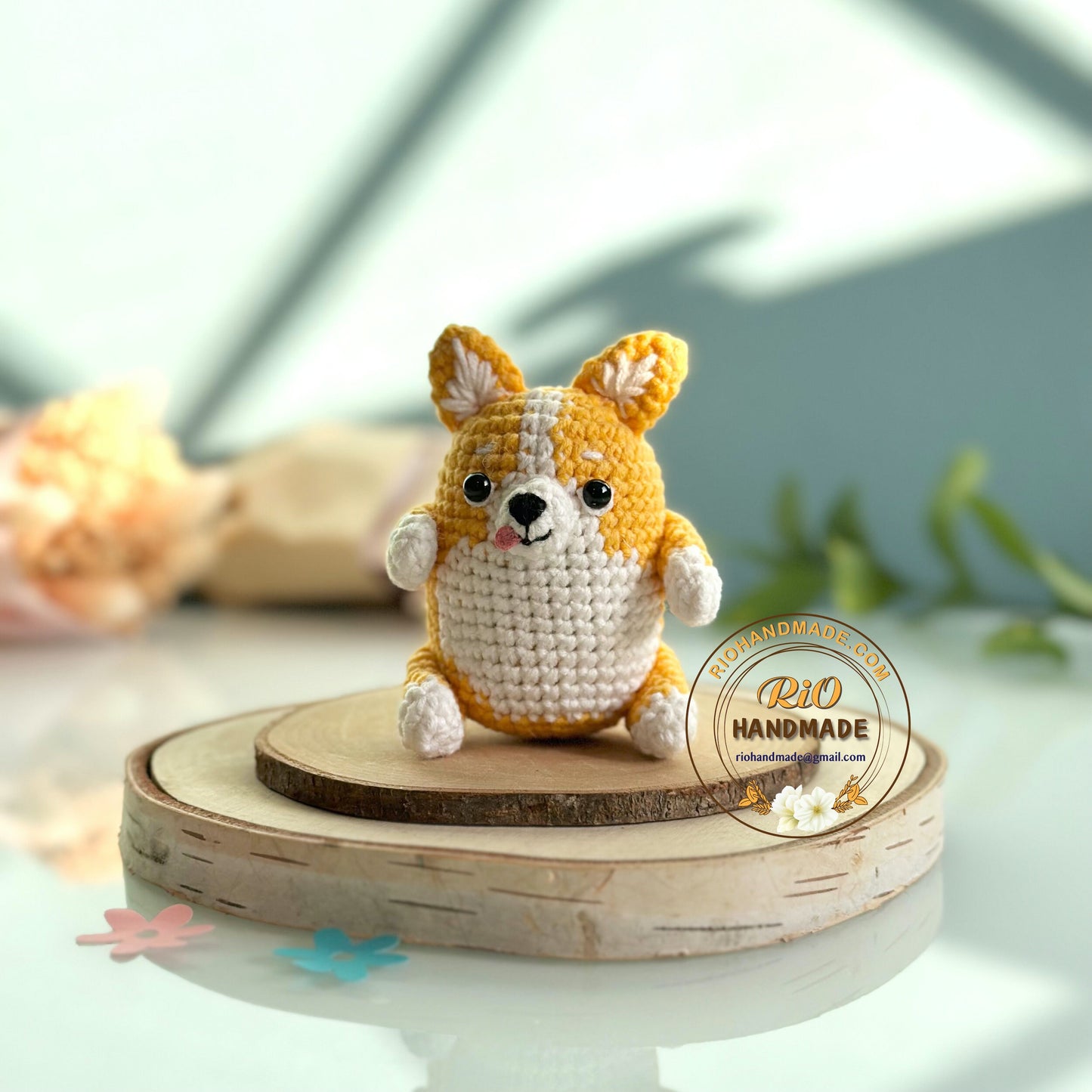 Rio Handmade yarn cotton corgi crochet, amigurumi corgi, cute dog, cute dog keychain, home decor, Cute car mirror hanging, adult hobby