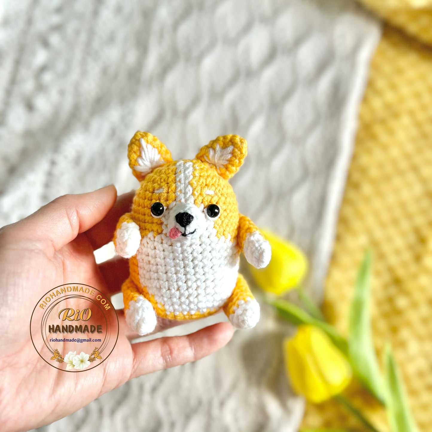 Rio Handmade yarn cotton corgi crochet, amigurumi corgi, cute dog, cute dog keychain, home decor, Cute car mirror hanging, adult hobby