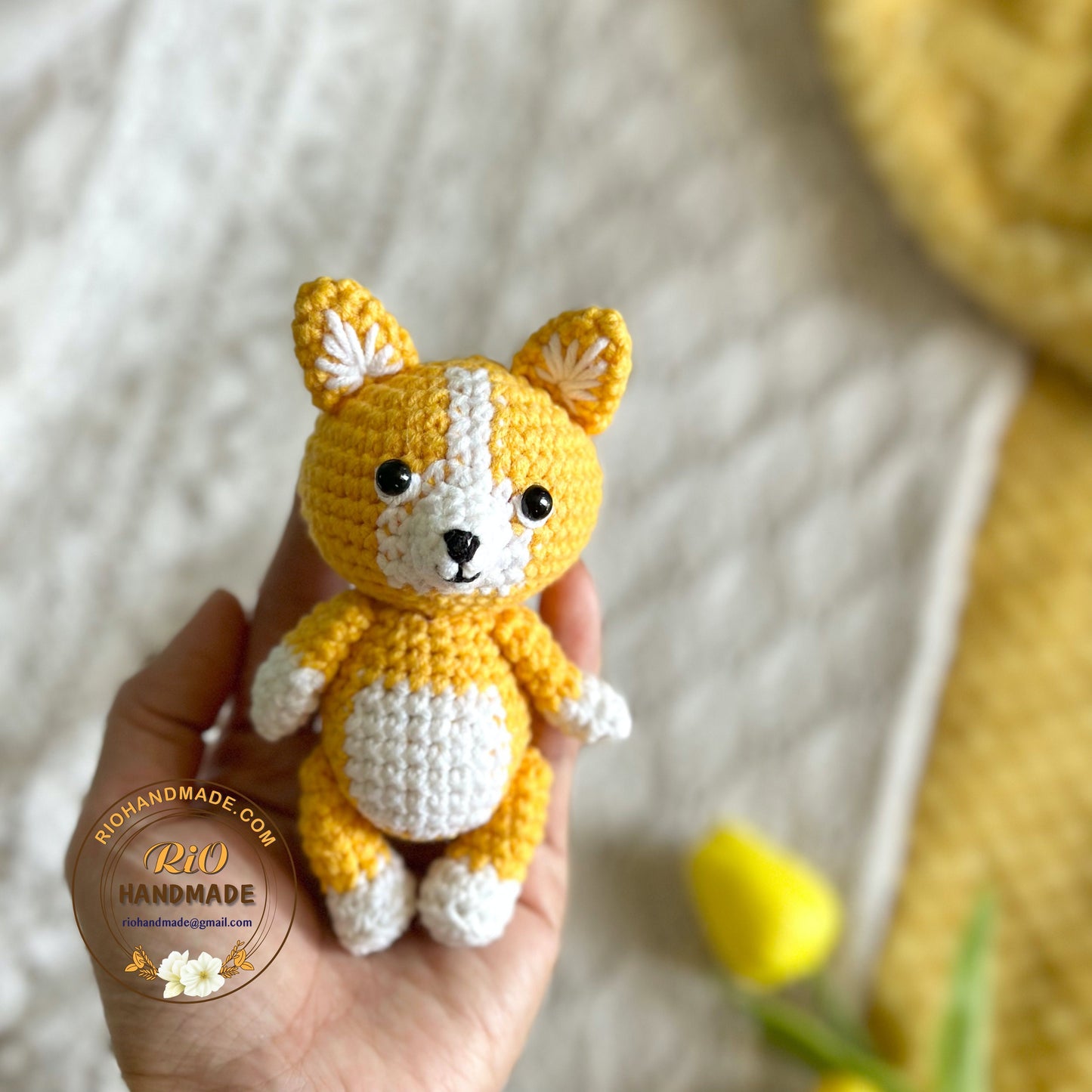 Rio Handmade yarn cotton corgi crochet, amigurumi corgi, cute dog, cute dog, home decor, Cute gift, adult hobby