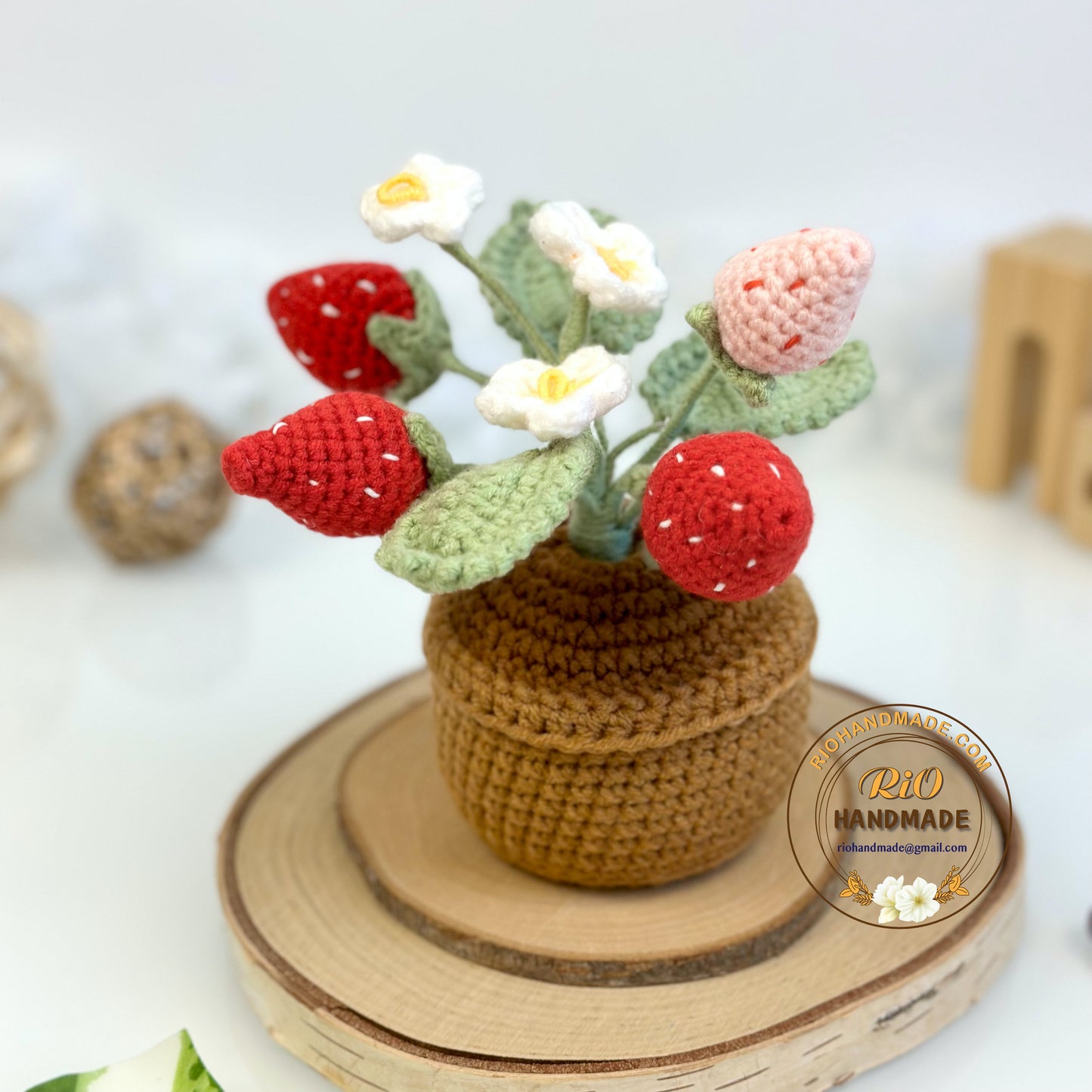 Ready To Ship, Rio Handmade Strawberry Gift, Crochet Strawberry, Amigurumi Strawberry, Strawberry Decor, Potted Strawberry