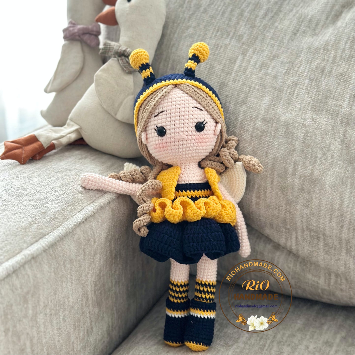 Handmade yarn cotton doll crochet, amigurumi bee doll , cute doll, soft toy for baby, toddler, kid, adult hobby