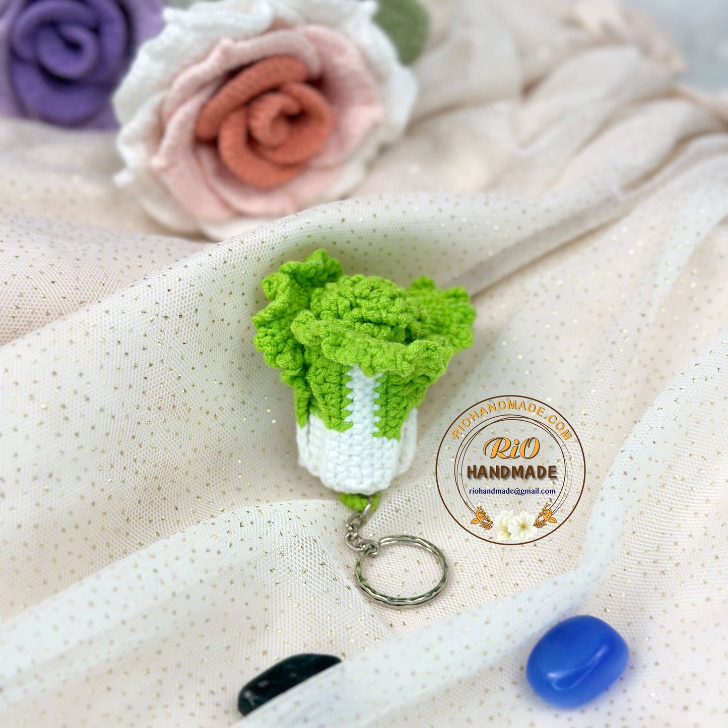 Handmade Napa Cabbage Crochet Keychain, Amigurumi Celery Cabbage, Car Charm, Car Rear View Hanging