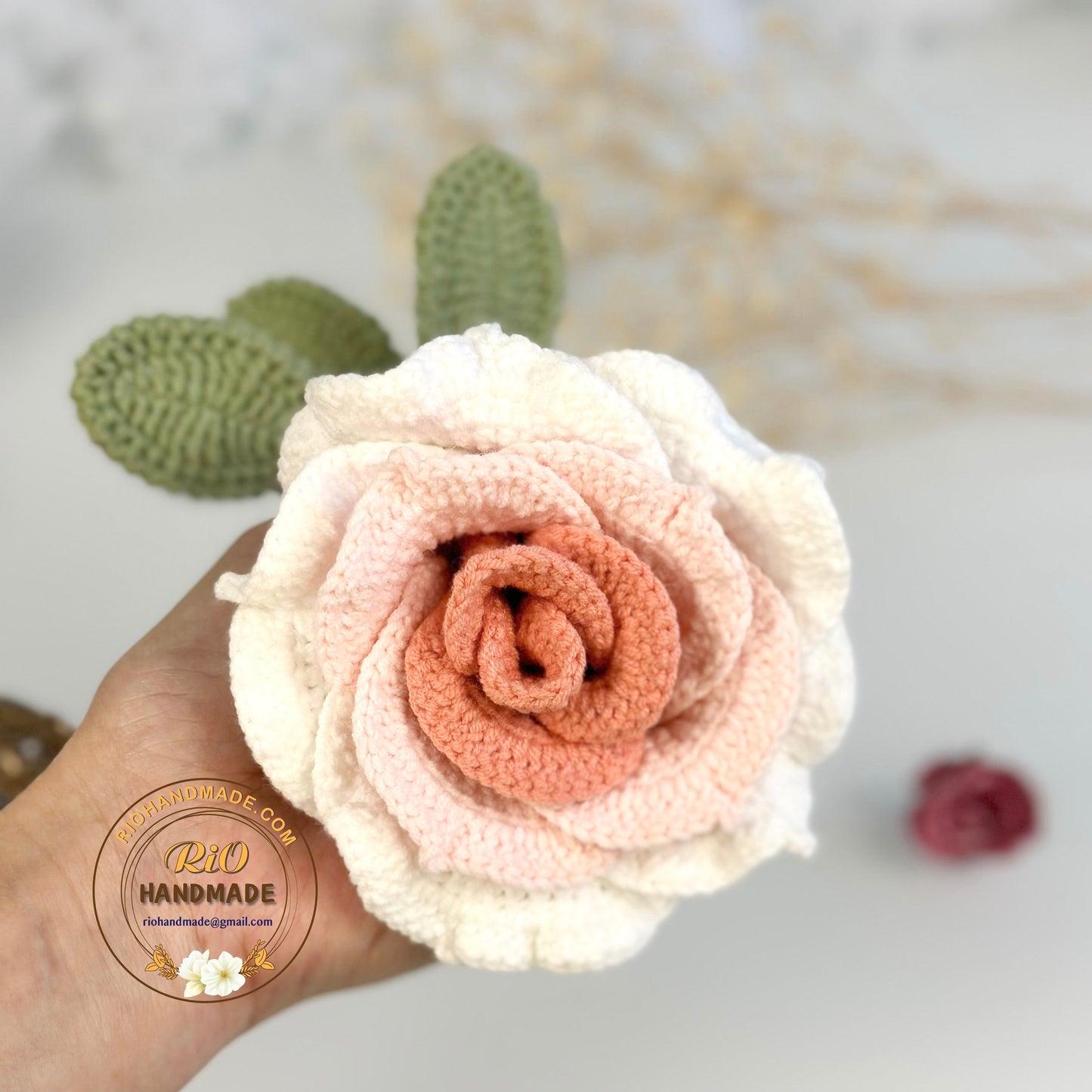 1pc Crochet Rose, Ready To Ship, Rio Handmade Crochet Rose Flower, Gift For Her, Gift For Mom