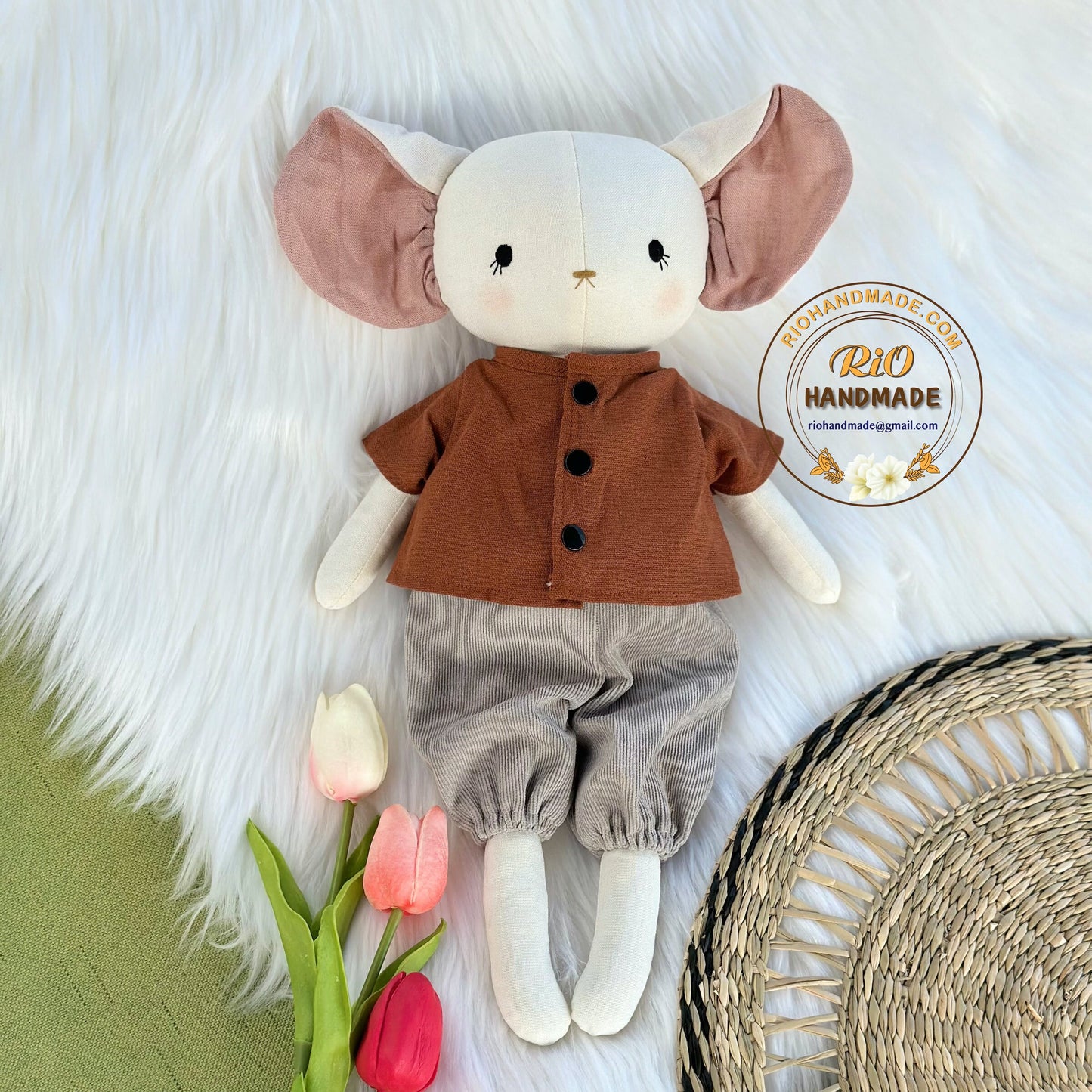 Ready To Ship, Rio Handmade Linen Mouse Toy, Nursery Decor Stuffed, Linen Baby Toy, Stuffed Mouse Toy For Toddler, Kid, Adult Hobby