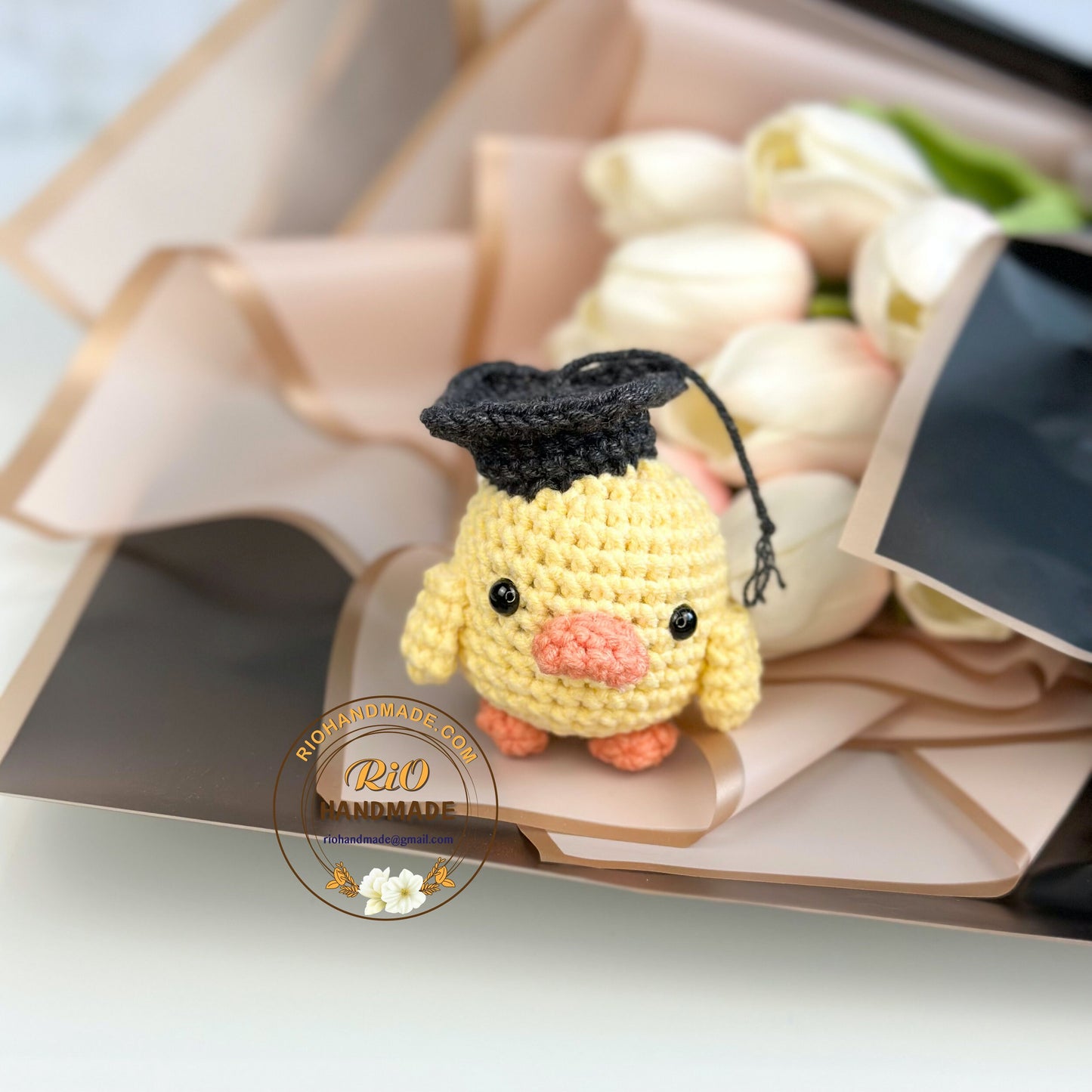 Handmade Duck With Graduation Cap, Crochet Duck, Cute Gift, Car Charm, Home Decor, Graduation Gift, Backpack Keychain