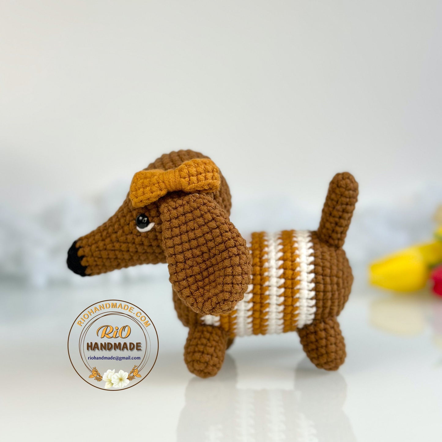 Handmade Dachshund Dog crochet, amigurumi Dachshund plush,home decor, toy for kid, perfect idea for gifts, present, craft doll
