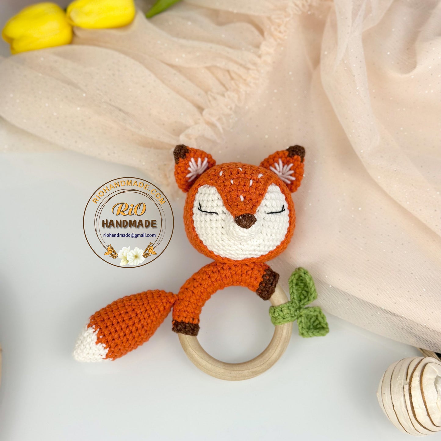 Crochet Fox Rattle, Baby Crochet Rattle Gift, Baby Shower Gift, Crochet Rattle For Personalized Baby, Teething Ring, Birth Gift