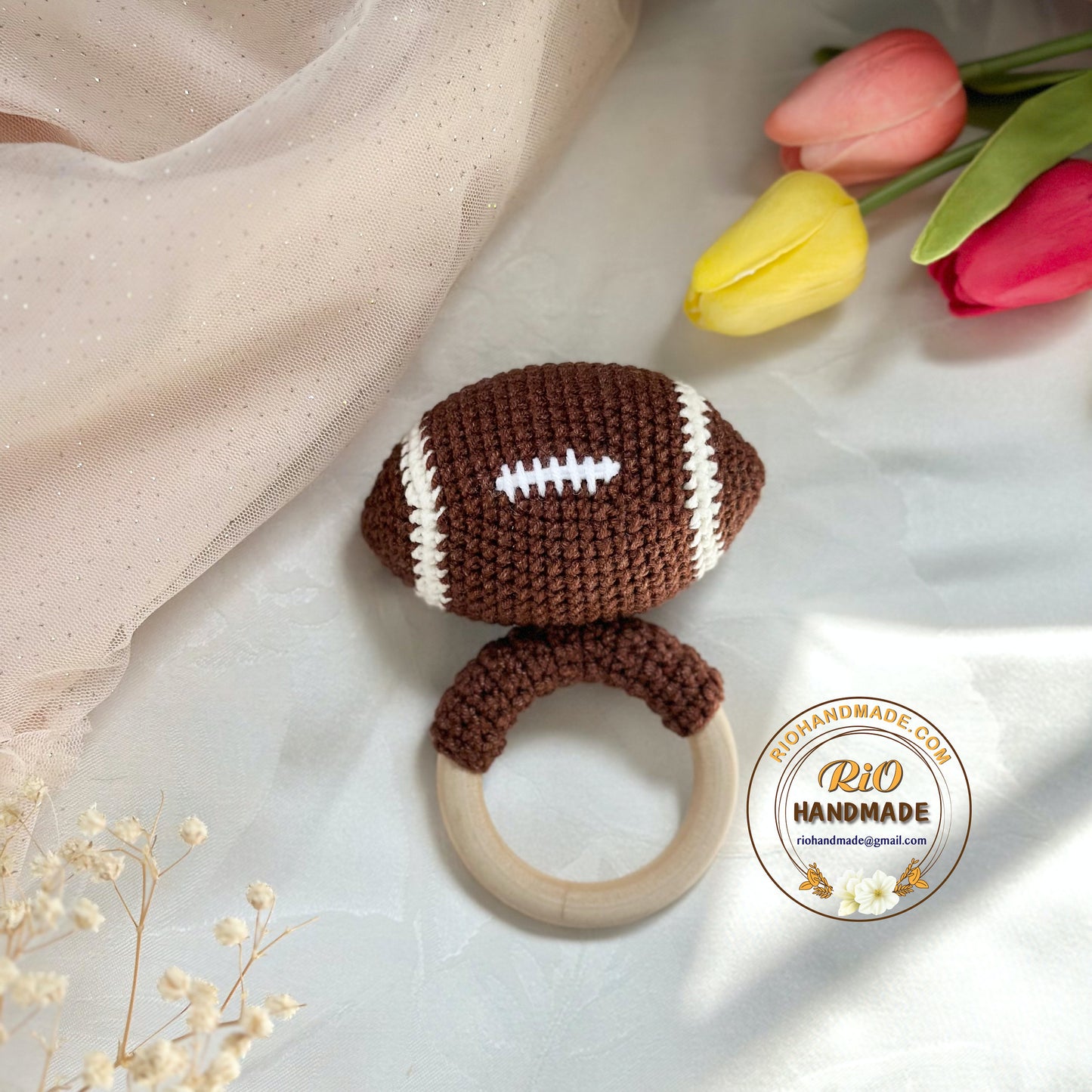 Personalized Baby Gift, Baby Rattle Football, Gift For Baby, American Football Crochet, Sport Toy, Sport Baby Shower