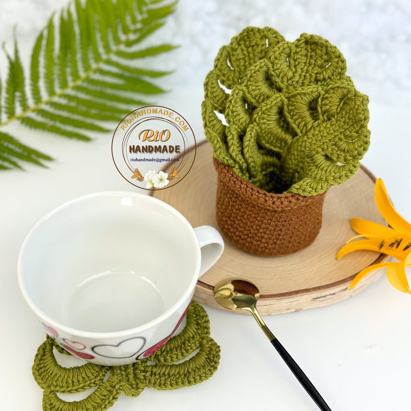 Crochet Monstera Leaf Coaster, Monstera Leaf Coaster Set and Pot, Housewarming Gift, Home Decor, Gift For Mom, Gift For Teacher,TikTok Viral